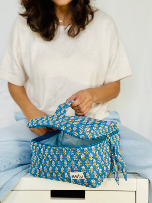 Neela Vanity Case – Handprinted Quilted Travel Organizer Bag