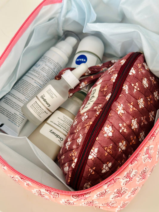 Pakhi Vanity Case – Handprinted Quilted Travel Organizer Bag