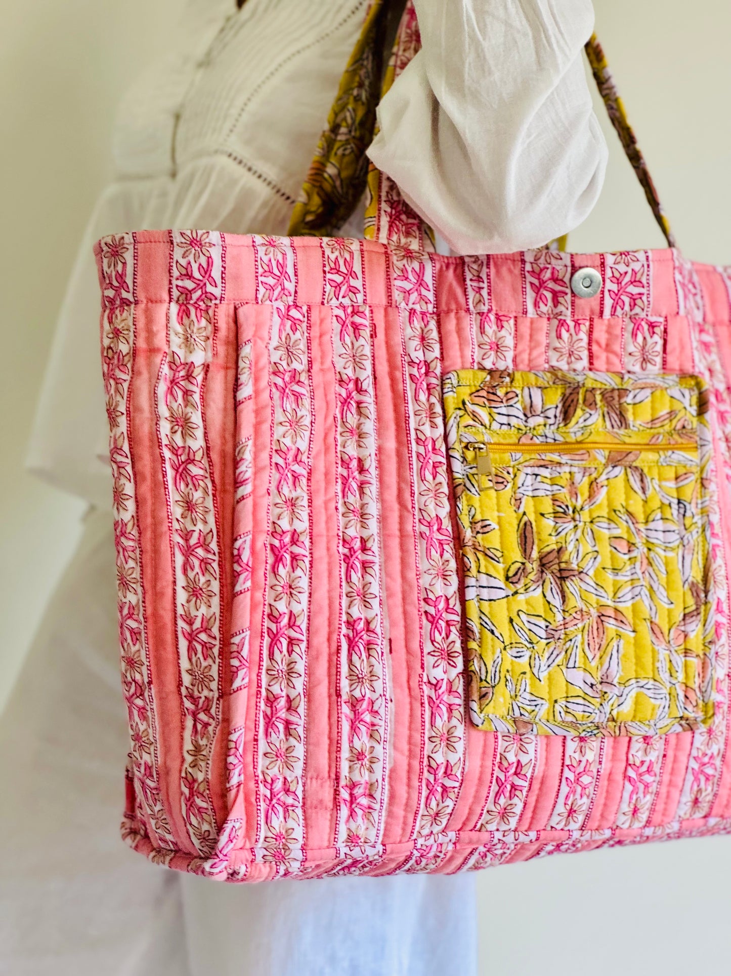 Mukhi Tote Bag – Reversible Quilted Cotton Tote | Hand-Printed Travel Bag