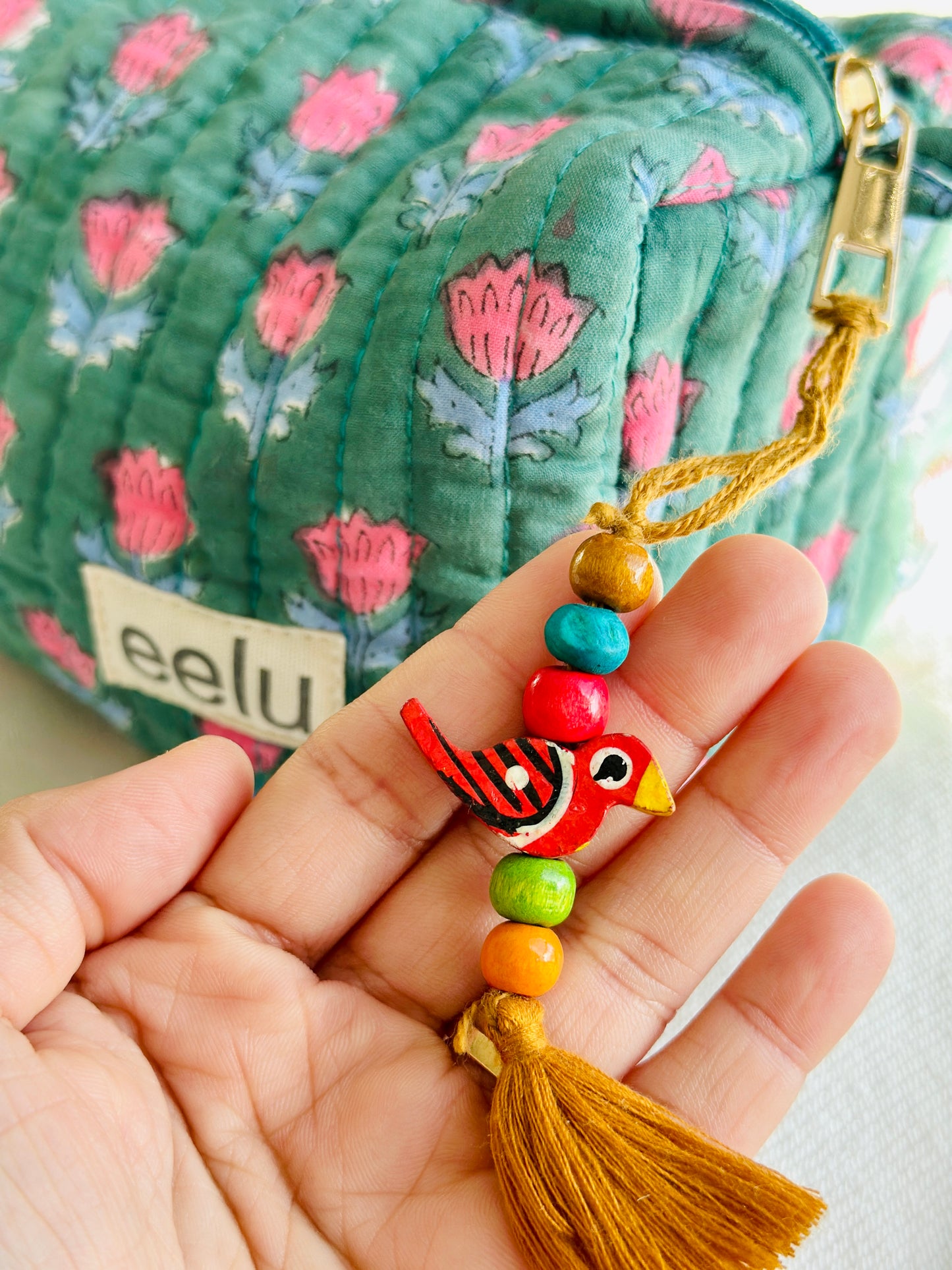 Ahana Quilted Makeup Pouch – Handcrafted Cotton Travel Bag | Small & Large