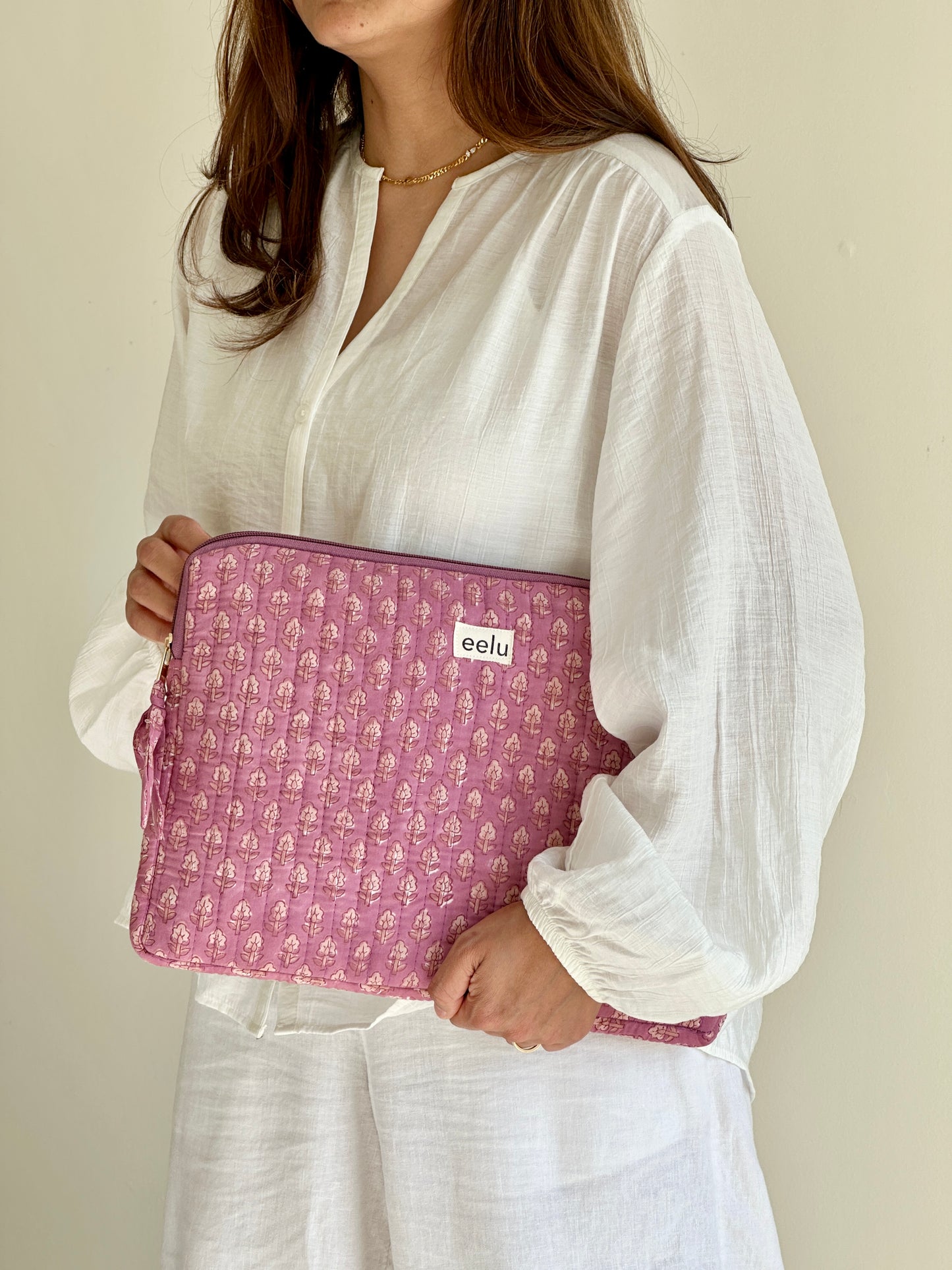 Quilted Cotton Laptop Case | Mauve Bloom