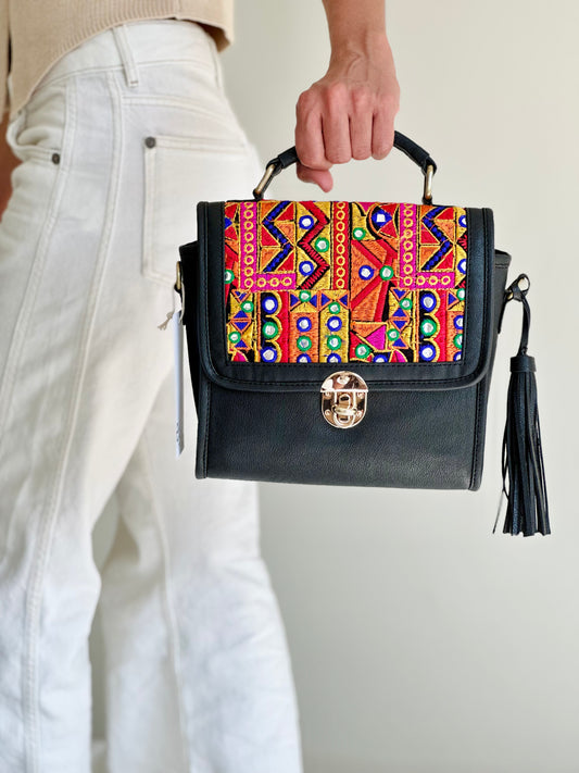 Surya Boho Woven Sling Bag | Hand Mirror Work