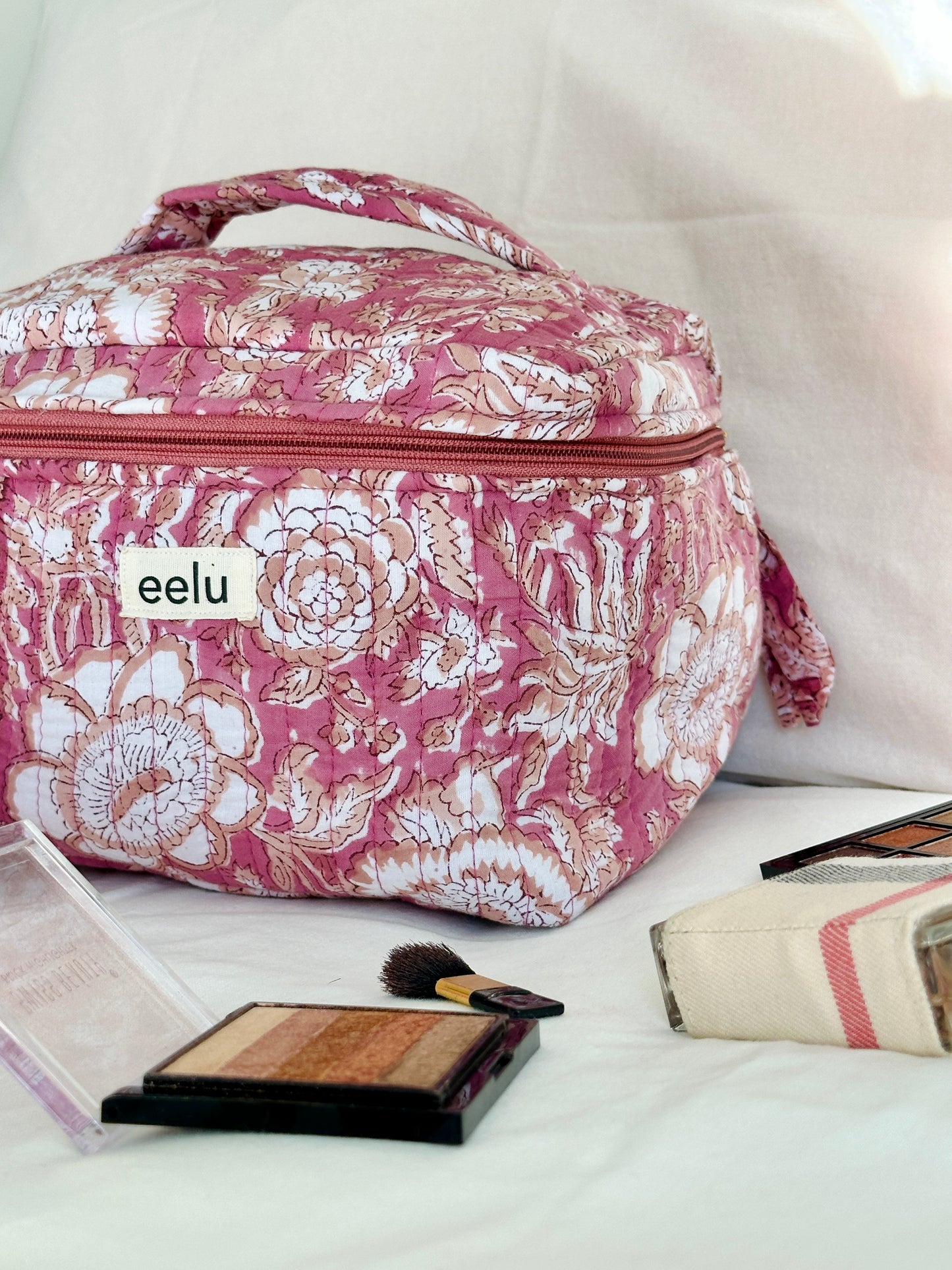 Indira Vanity Case – Handprinted Quilted Travel Organizer Bag