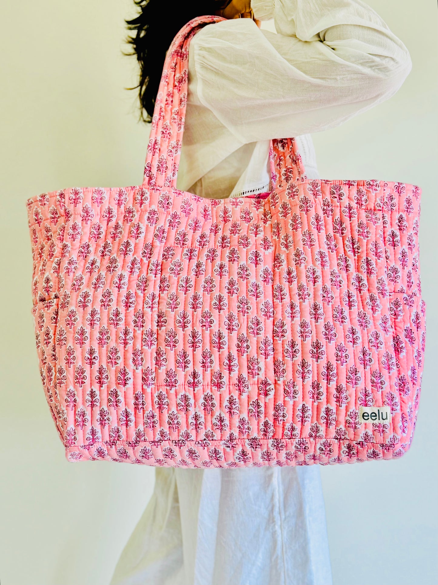 Pakhi Tote Bag – Reversible Quilted Cotton Tote | Hand-Printed Travel Bag