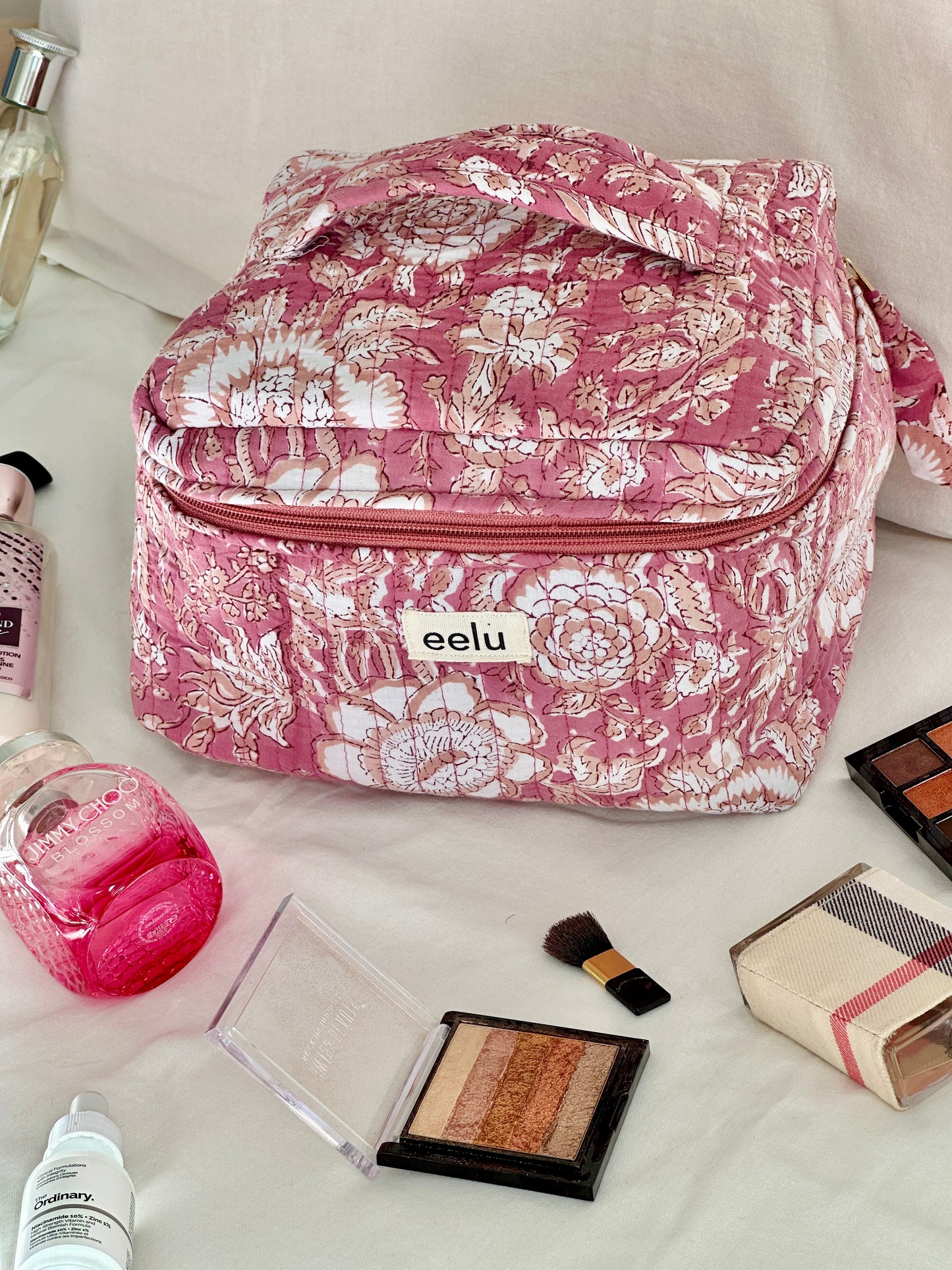 Indira Vanity Case – Handprinted Quilted Travel Organizer Bag