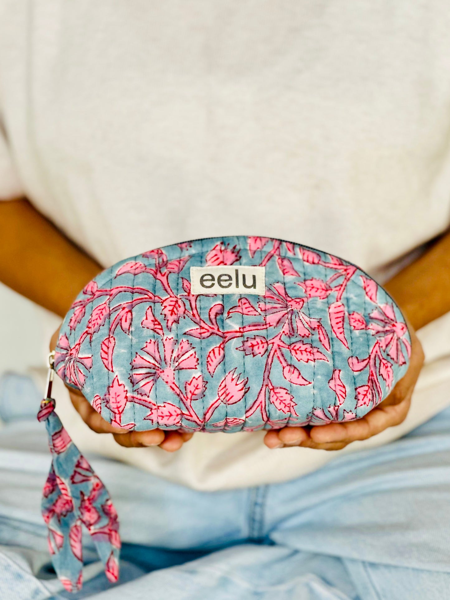 Ranee Petite Pouch – Quilted Cotton Coin & Travel Bag | Hand-Printed Mini Case