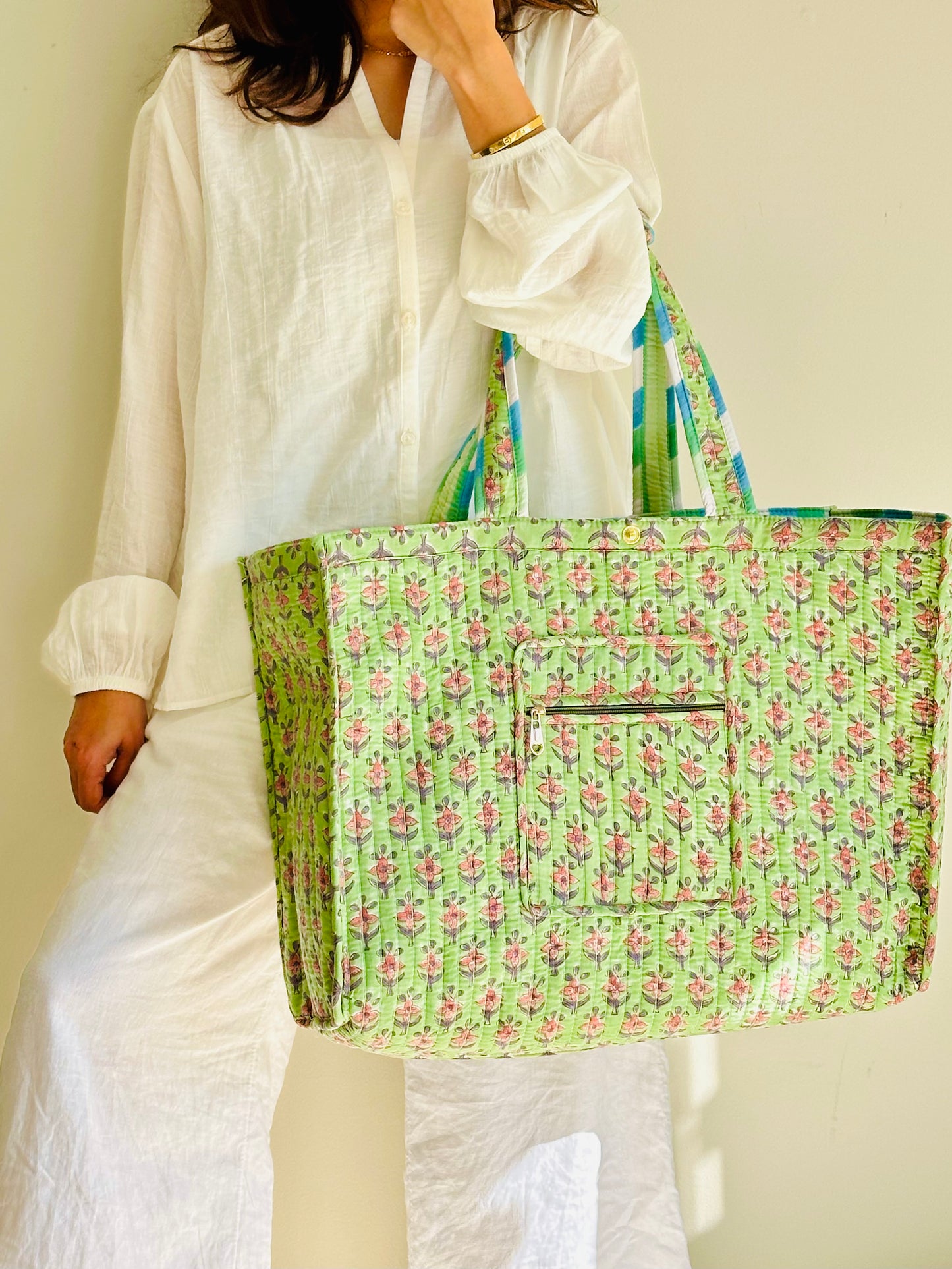 Ganga Tote Bag – Reversible Quilted Cotton Tote | Hand-Printed Travel Bag