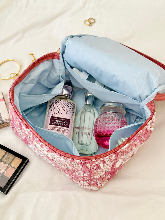 Indira Vanity Case – Handprinted Quilted Travel Organizer Bag