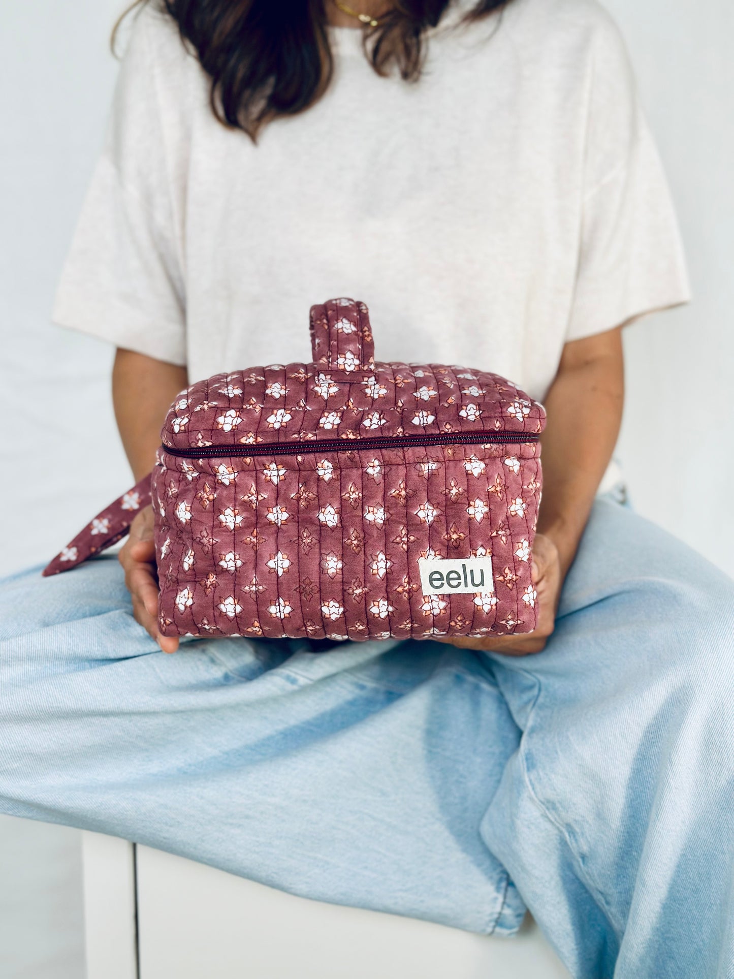 Gulabi Vanity Case – Handprinted Quilted Travel Organizer Bag