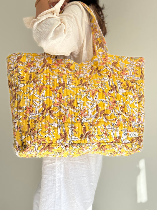 Mukhi Tote Bag – Reversible Quilted Cotton Tote | Hand-Printed Travel Bag