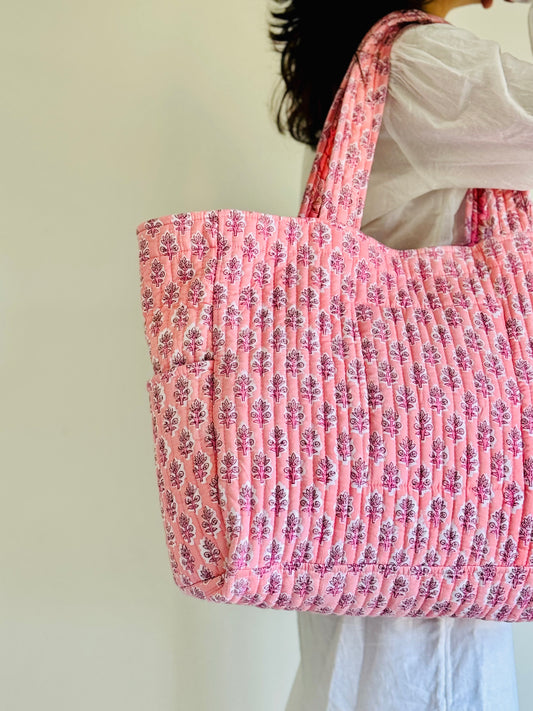 Pakhi Tote Bag – Reversible Quilted Cotton Tote | Hand-Printed Travel Bag