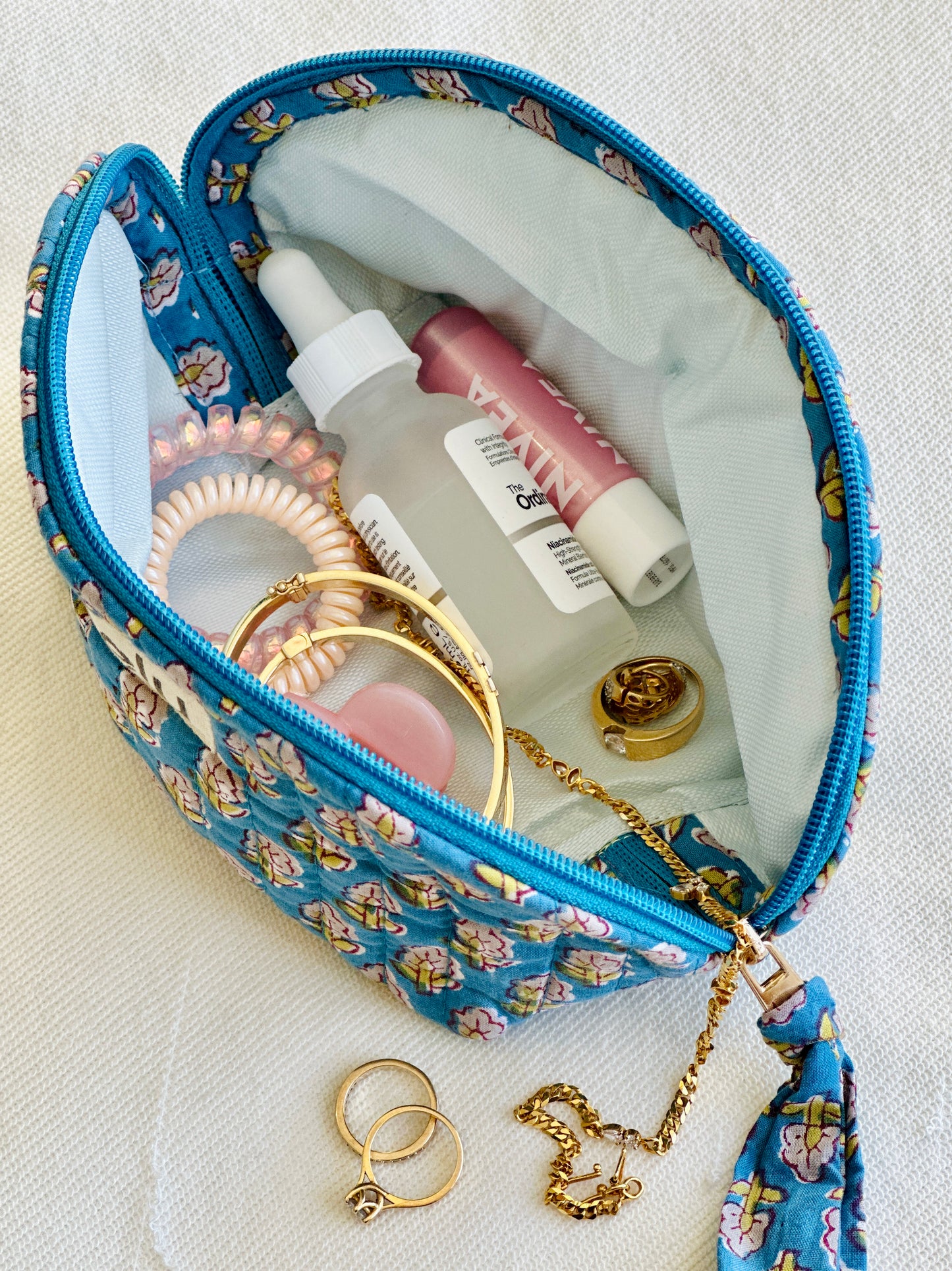 Neela Petite Pouch – Quilted Cotton Coin & Travel Bag | Hand-Printed Mini Case