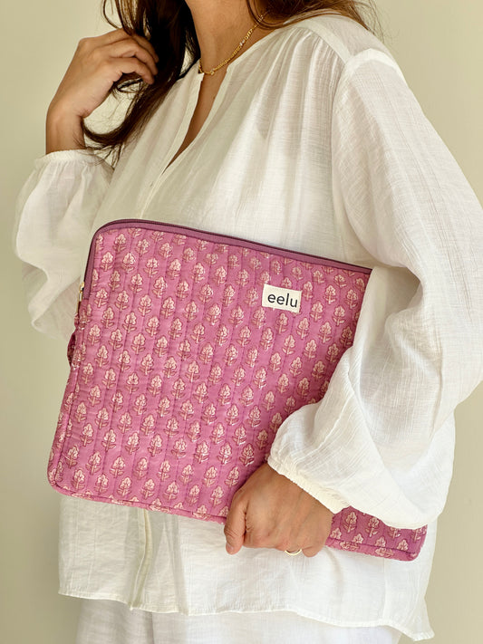 Quilted Cotton Laptop Case | Mauve Bloom