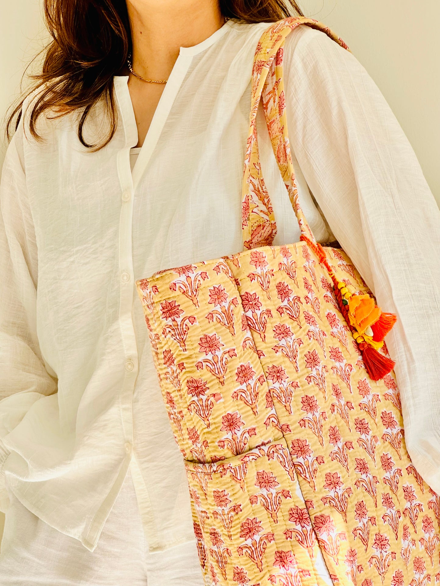 Surya Tote Bag – Reversible Quilted Cotton Tote | Hand-Printed Travel Bag