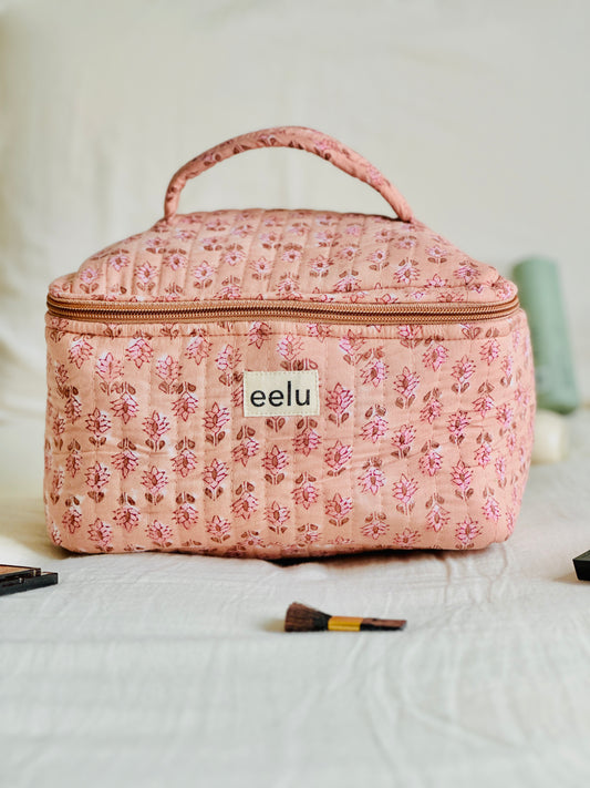 Quilted Vanity Case | Handprinted Travel Organiser - Nude Pink
