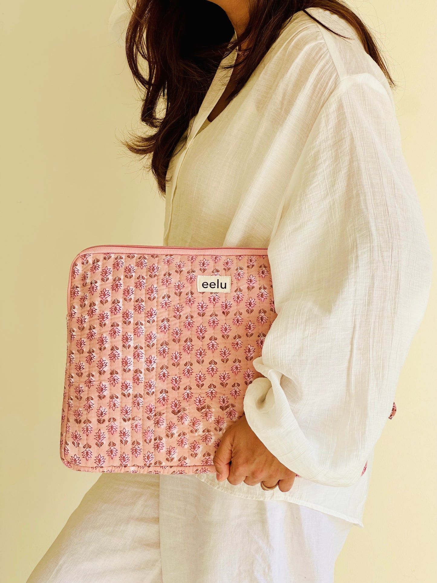 Quilted Cotton Laptop Case | Nude Pink