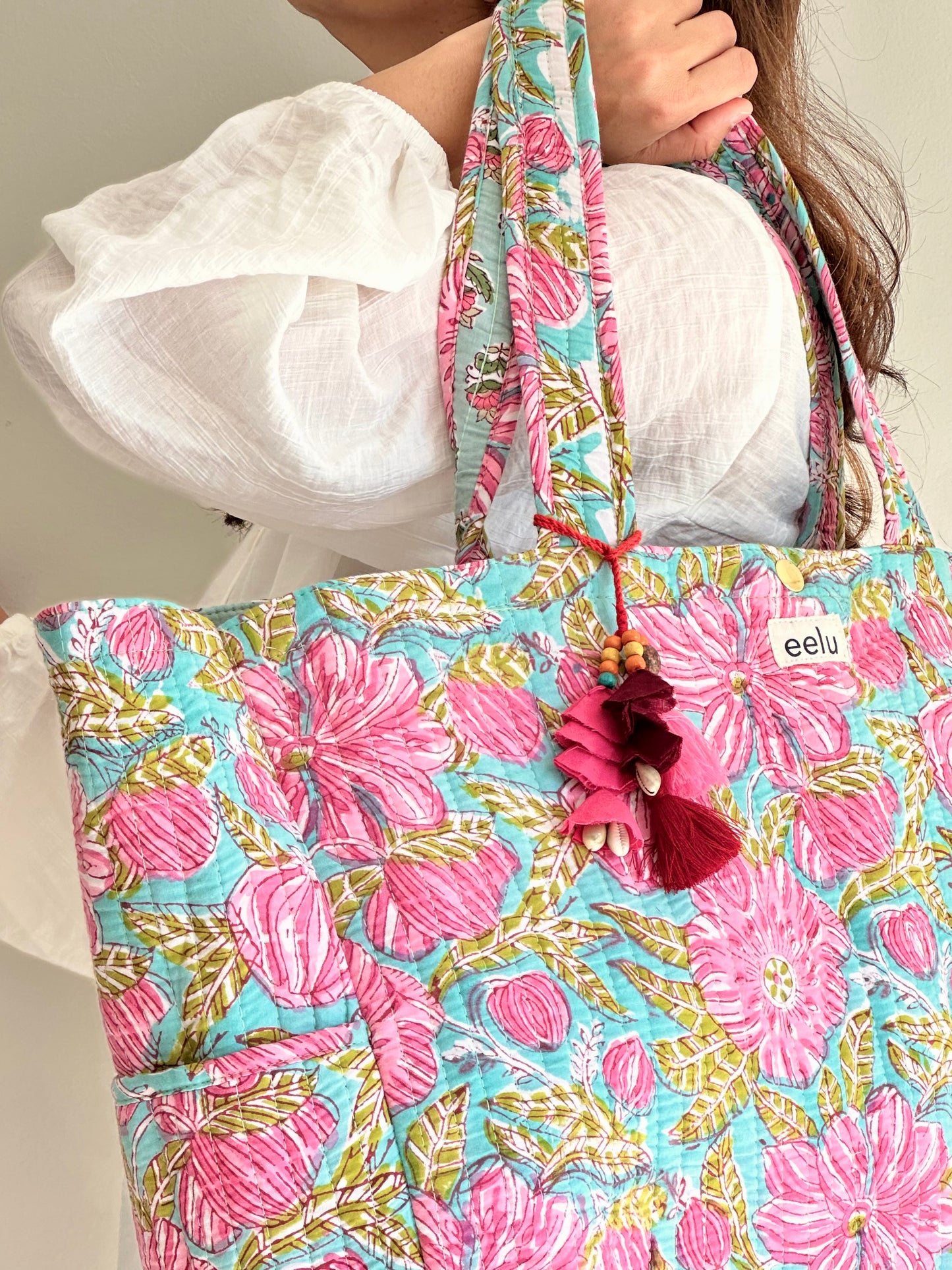 Anandi Tote Bag – Reversible Quilted Cotton Tote | Hand-Printed Travel Bag