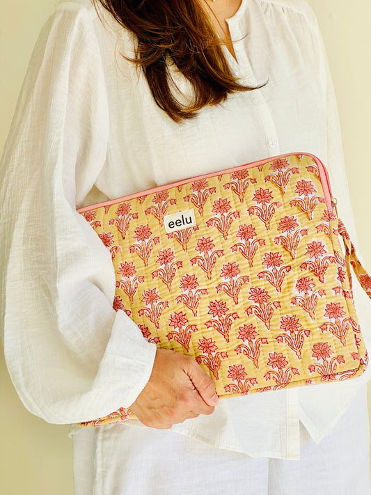 Quilted Cotton Laptop Case | Buttercream Cotton