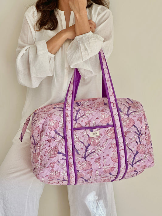 Quilted Cotton Overnight Travel Bag | Lilac Mist