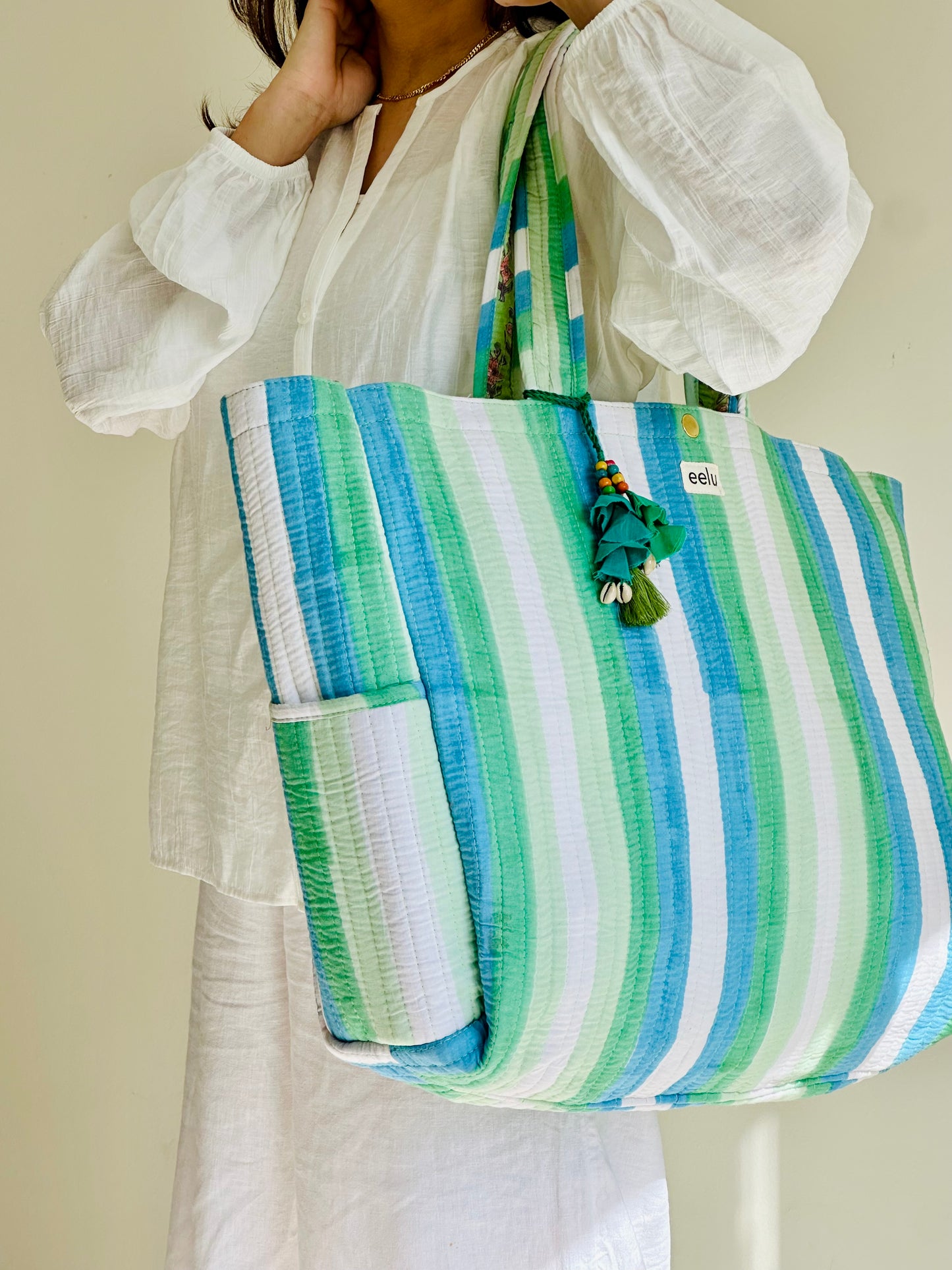 Ganga Tote Bag – Reversible Quilted Cotton Tote | Hand-Printed Travel Bag