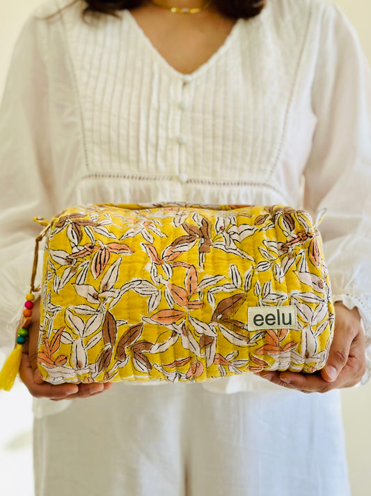 Mukhi Quilted Makeup Pouch – Handcrafted Cotton Travel Bag | Small & Large