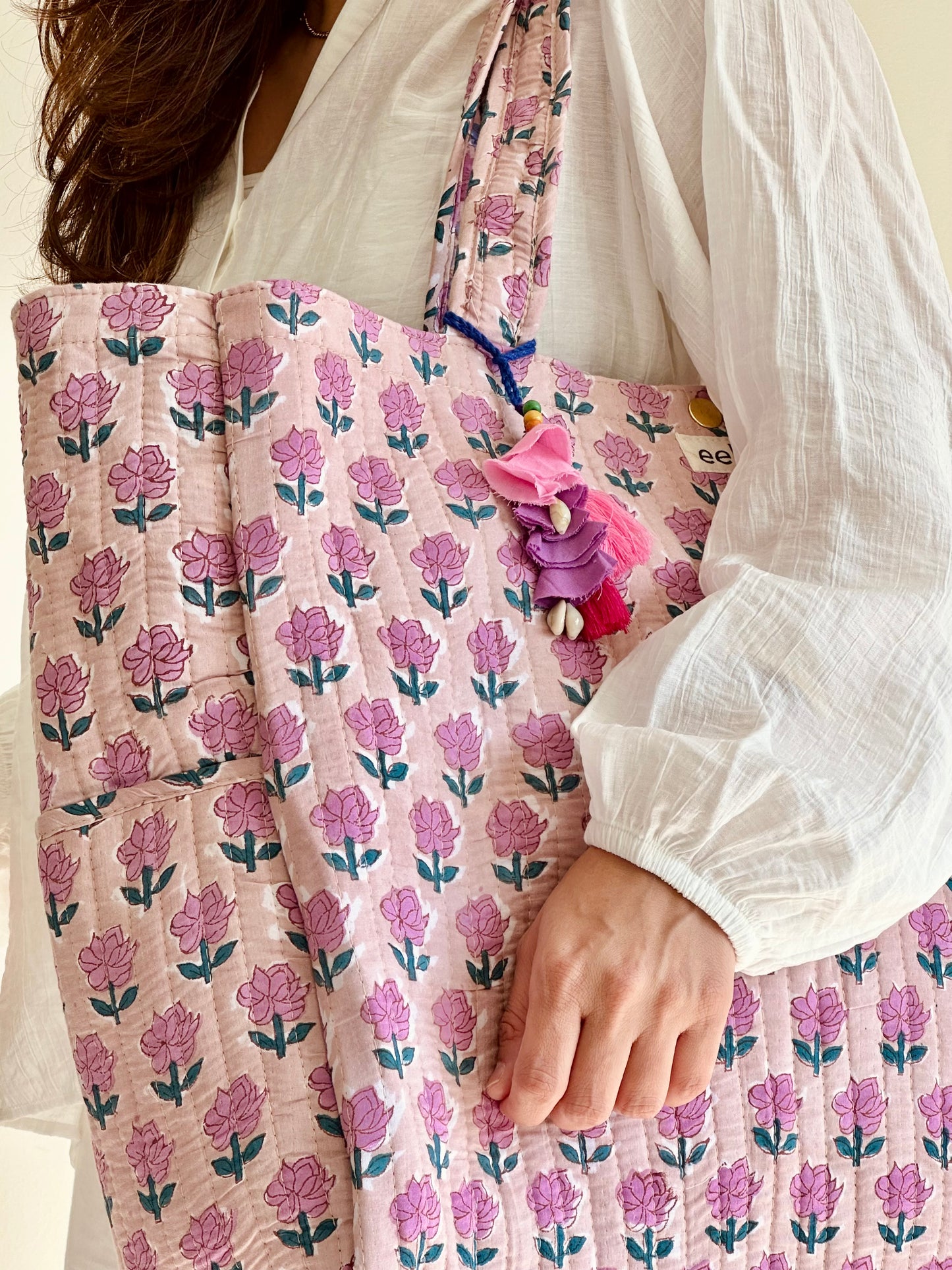Kamal Tote Bag – Reversible Quilted Cotton Tote | Hand-Printed Travel Bag