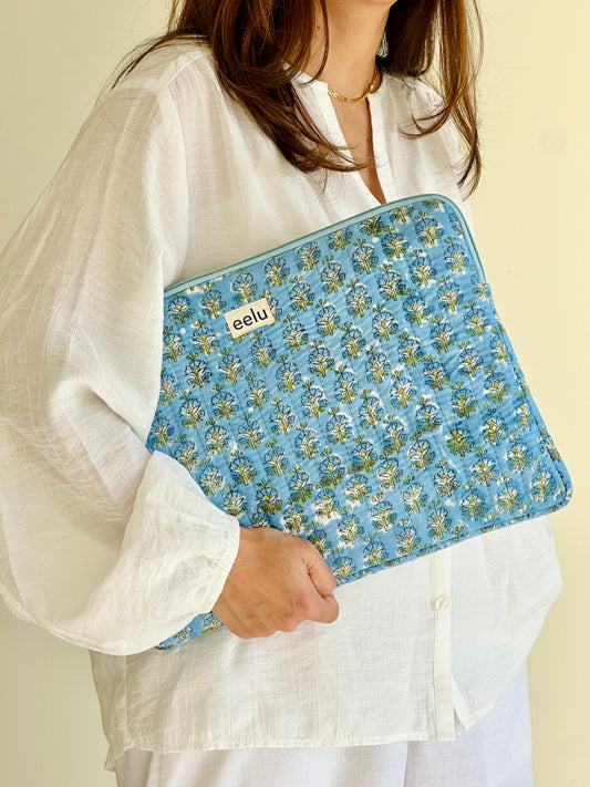 Quilted Cotton Laptop Case | Sky Blue