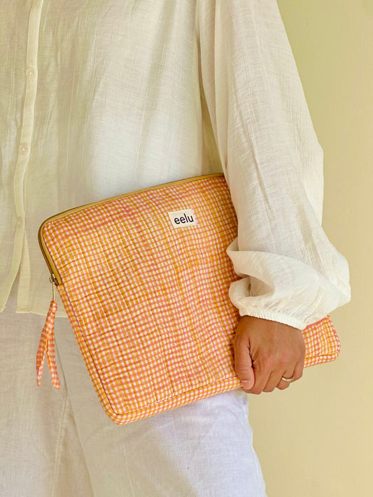 Quilted Cotton Laptop Case | Citrusy Orange