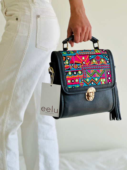 Aari Boho Woven Sling Bag | Hand Mirror Work