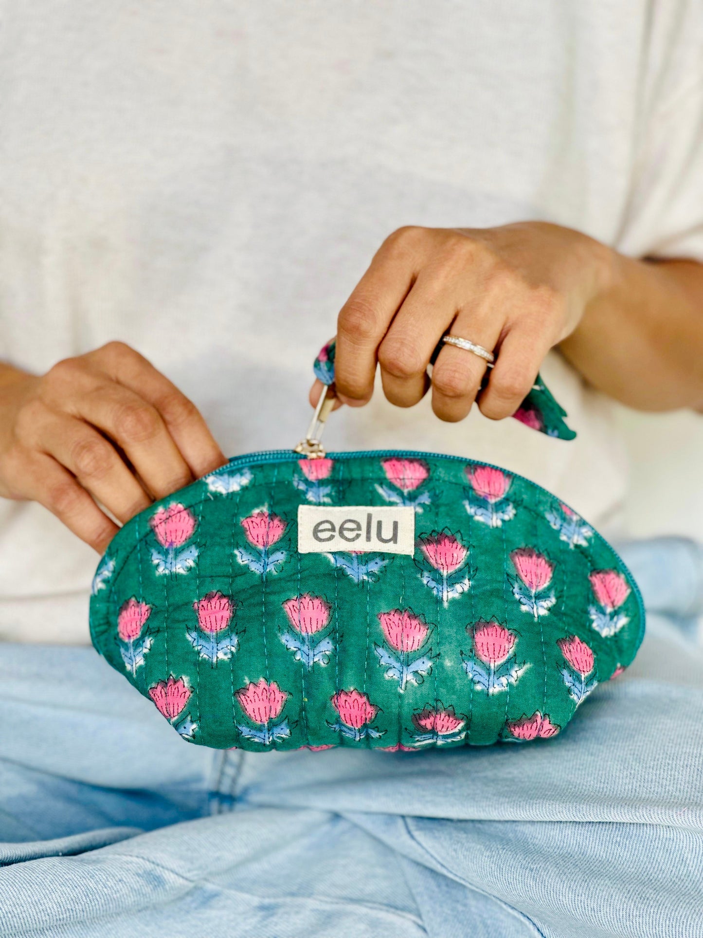 Ahanaa Petite Pouch – Quilted Cotton Coin & Travel Bag | Hand-Printed Mini Case