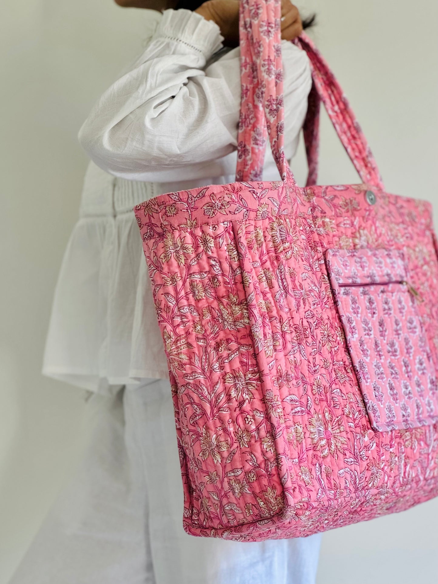Pakhi Tote Bag – Reversible Quilted Cotton Tote | Hand-Printed Travel Bag