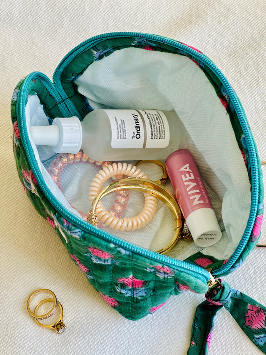 Tara Petite Pouch | Emerald Green Cotton Mini Case