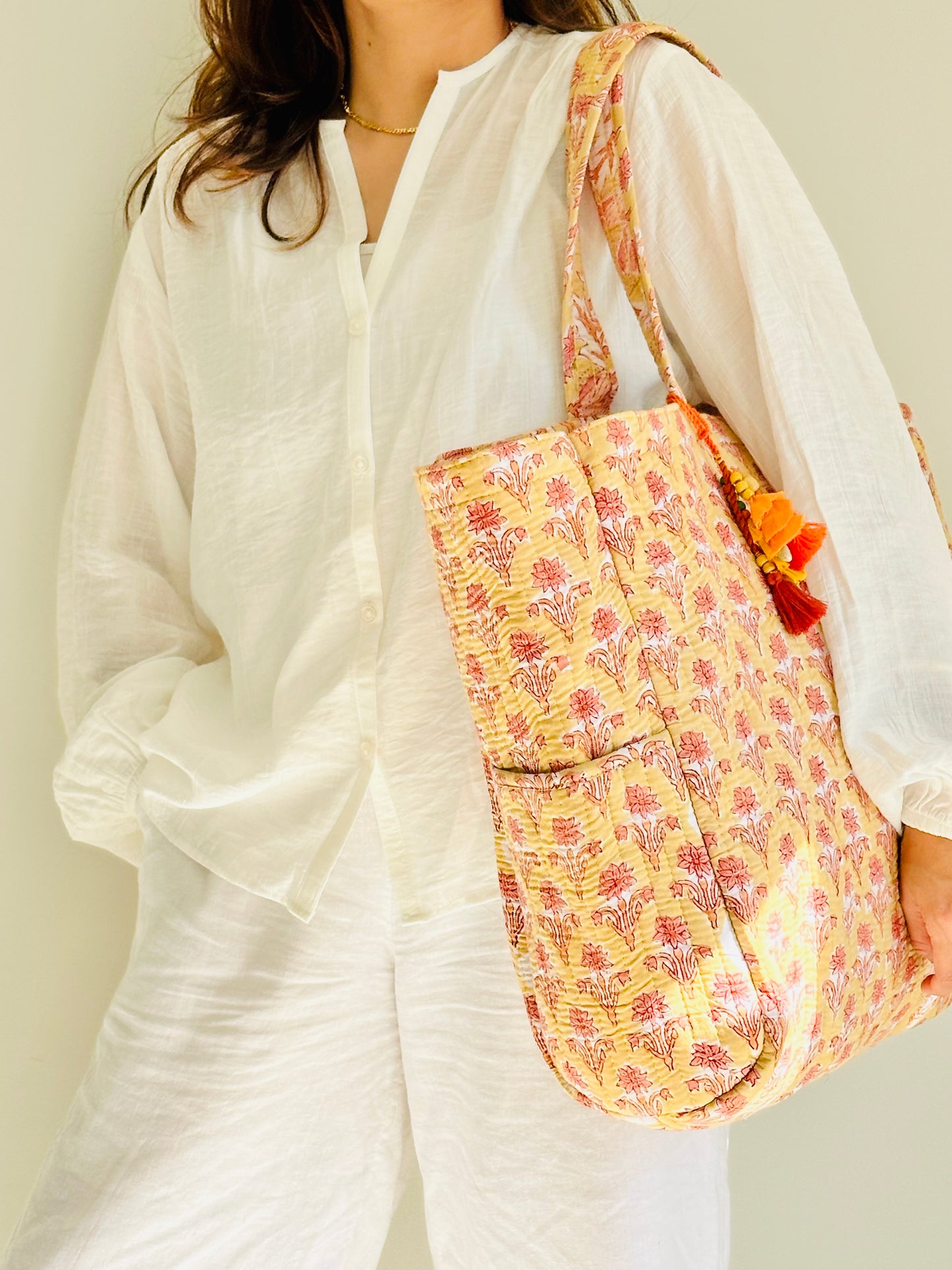 Surya Tote Bag – Reversible Quilted Cotton Tote | Hand-Printed Travel Bag