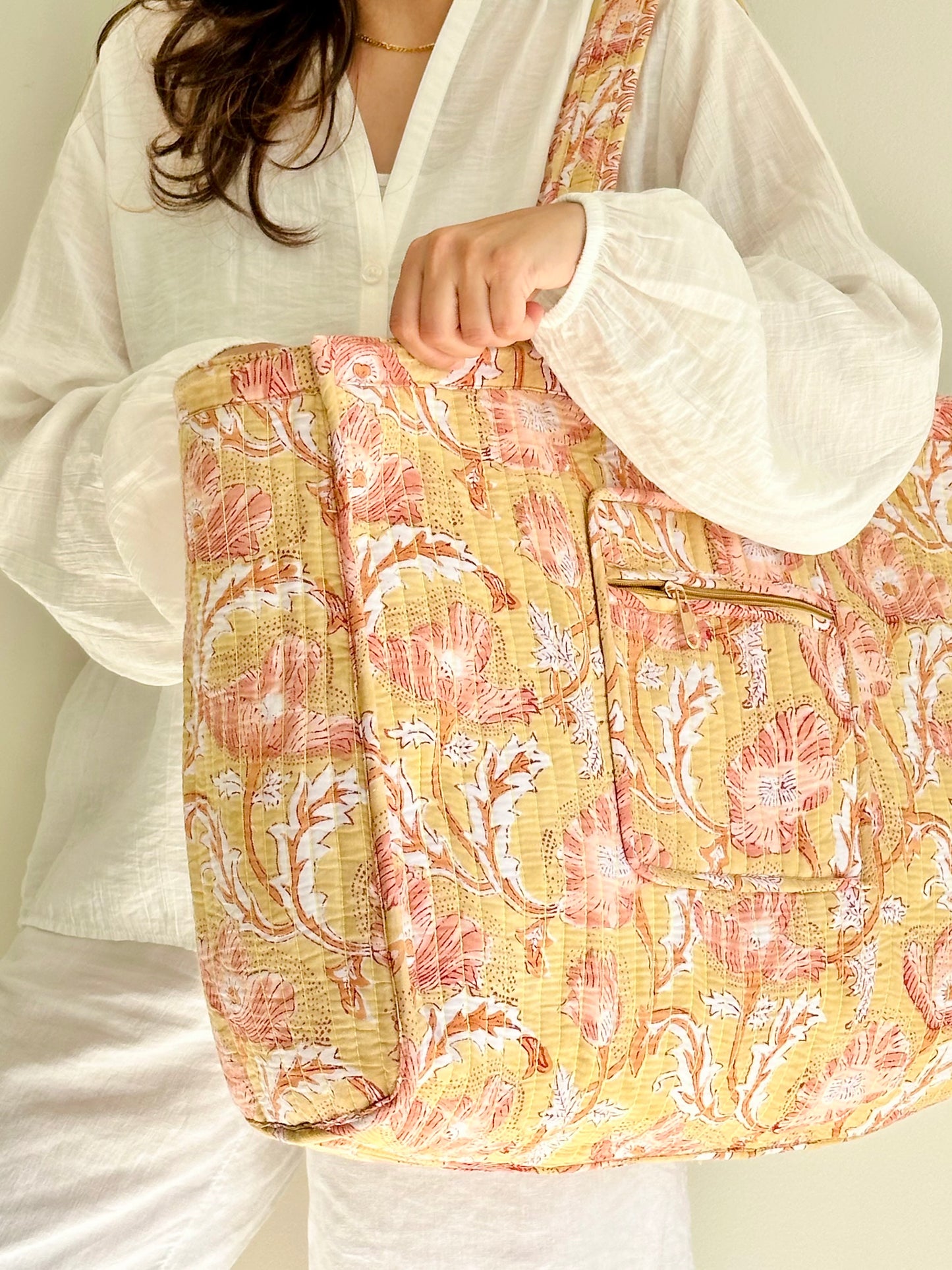 Surya Tote Bag – Reversible Quilted Cotton Tote | Hand-Printed Travel Bag