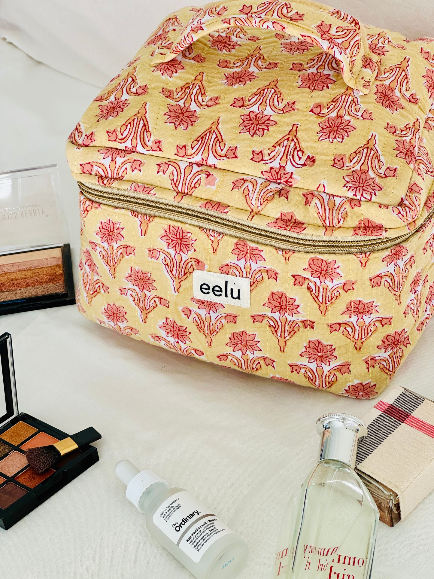 Surya Vanity Case – Handprinted Quilted Travel Organizer Bag