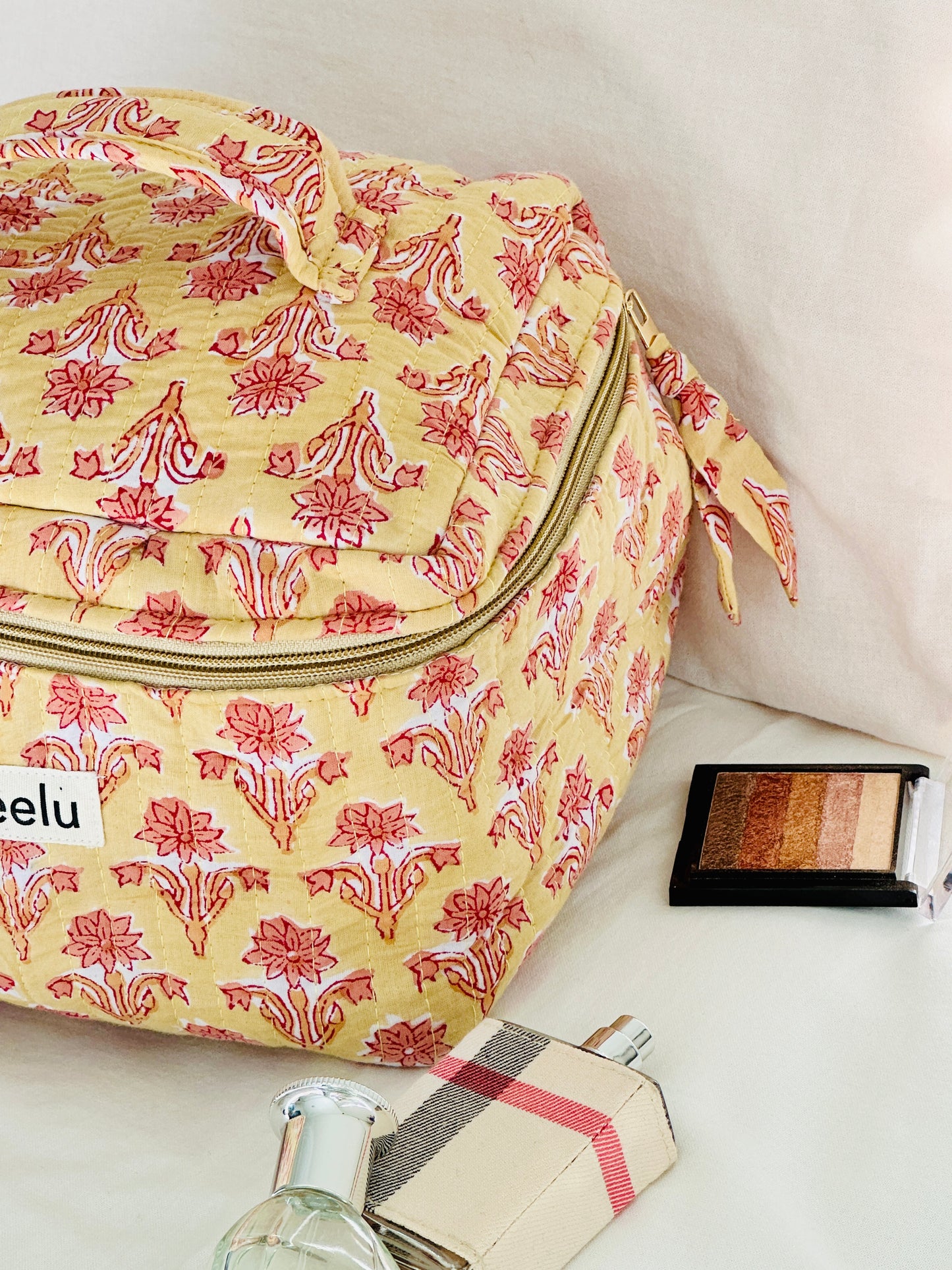 Surya Vanity Case – Handprinted Quilted Travel Organizer Bag