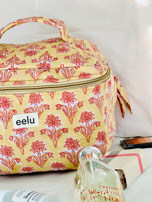 Surya Vanity Case – Handprinted Quilted Travel Organizer Bag