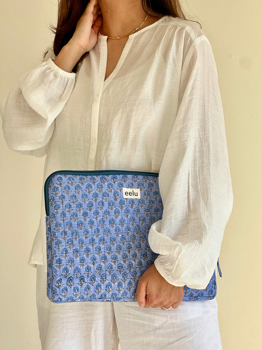 Quilted Cotton Laptop Case | Blue Haze