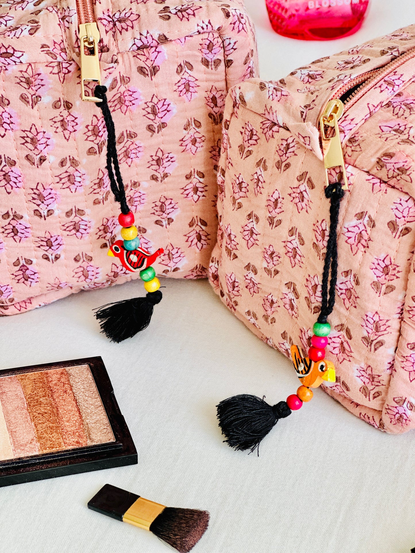 Quilted Cotton Makeup Pouch | Handcrafted Travel Bag - Nude Pink