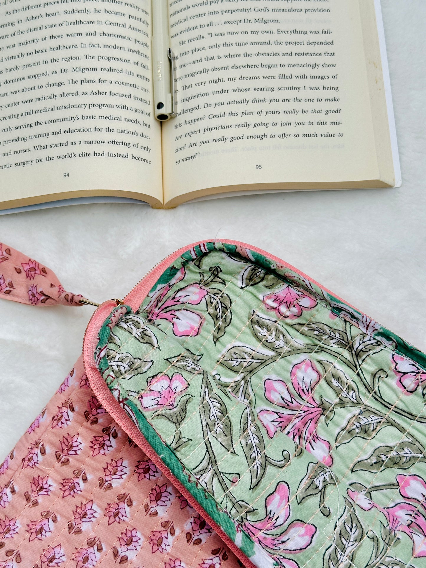 Quilted Cotton Laptop Case | Nude Pink