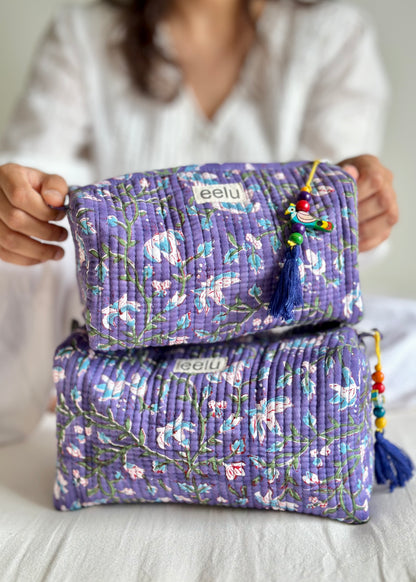 Dhumal Quilted Makeup Pouch – Handcrafted Cotton Travel Bag | Small & Large