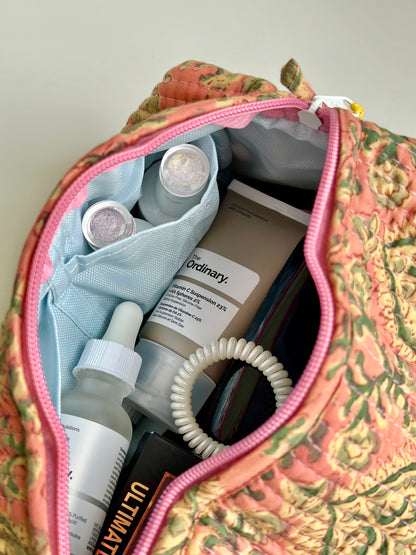Malaa Quilted Makeup Pouch – Handcrafted Cotton Travel Bag | Small & Large