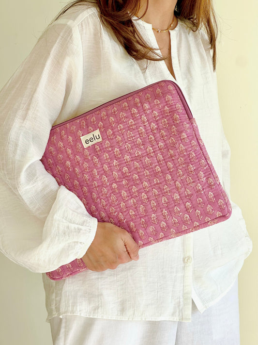 Quilted Cotton Laptop Case | Mauve Bloom