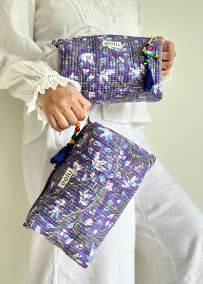 Dhumal Quilted Makeup Pouch – Handcrafted Cotton Travel Bag | Small & Large