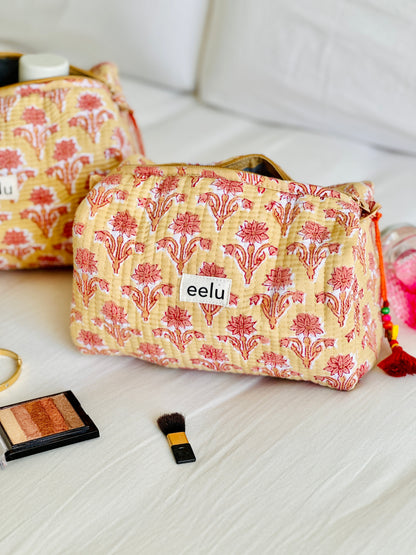 Quilted Cotton Makeup Pouch | Handcrafted Travel Bag - ButterCream Cotton
