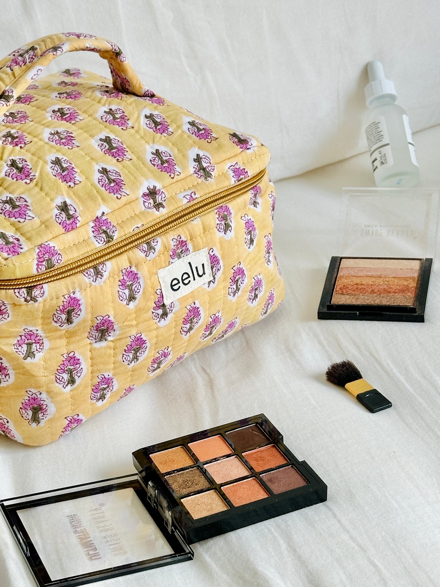 Quilted Vanity Case | Handprinted Travel Organiser - Lemon Yellow