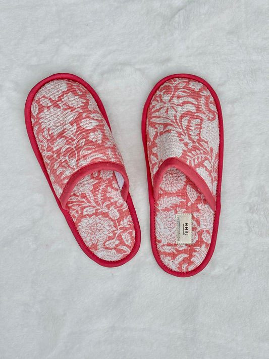 Handmade Cotton Slippers | Peach Blush Quilted Indoor Wear