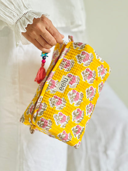 Surya Quilted Makeup Pouch – Handcrafted Cotton Travel Bag | Small & Large