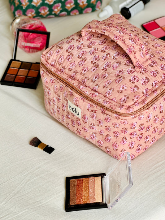 Quilted Vanity Case | Handprinted Travel Organiser - Nude Pink