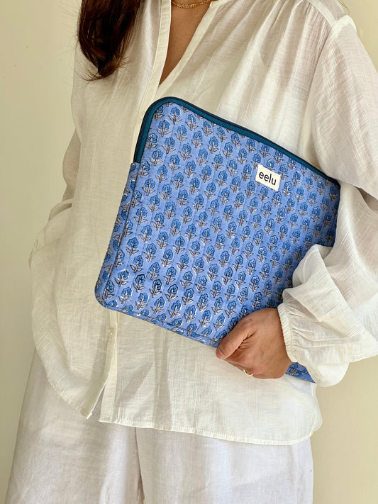 Quilted Cotton Laptop Case | Blue Haze